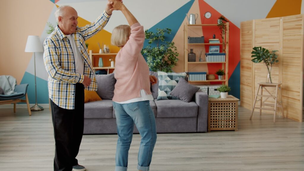 Older couple smiling together at home
